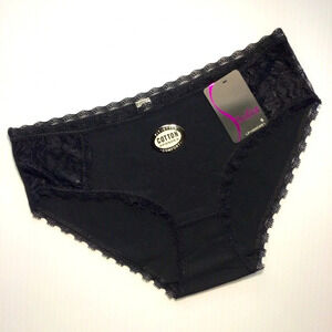 Sofra Black Cotton and Lace Panties Underwear - Size Small
